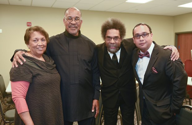 Photo by Clement Britt
Richmond Free Press President-Publisher Jean P. Boone joins, from left, Virginia Union University distinguished professor Dr. Boykin Sanders, author and activist Dr. Cornel West and Raymond H. Boone Jr., Free Press vice president of new business development, at a reception and banquet honoring Dr. Sanders. The event, held April 25 on the VUU campus, honored Dr. Sanders on his 70th birthday for more than three decades of serving as a mentor, teacher and community leader. Dr. West is a professor emeritus at Princeton University.