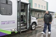 Today is a good day for Roderyck Bullock. He walks to the van that arrived at the scheduled time to pick him up at the Social Services Center.