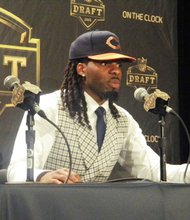 Chicago Bears 2015 first round pick, Kevin White, addresses the media.