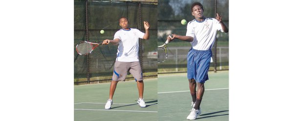 Left, hard-hitting Lamar Richardson of Open High School provides a solid No. 2 singles player at Armstrong and teams with Yusufu Ibrahim to comprise a dominant doubles tandem. Right, smooth-swinging Yusufu Ibrahim of Richmond Community High School plays No. 1 singles and doubles for the Armstrong High School tennis team.