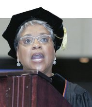 Judge Cressondra Brown Conyers, a 1977 graduate of Virginia State University, eloquently delivers the commencement address Saturday to a record 764 graduates from her alma mater at the Richmond Coliseum. 