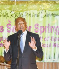 Mayor Dwight C. Jones welcomed the elegantly attired senior citizens who enjoyed food, fun and the music of Glennroy and Company