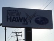 Owner John Crane, apparently anticipating Joliet City Council approval of a special use permit for his Subaru dealership, has erected a sign advertising Hawk Subaru at 2200 W. Jefferson St.