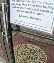 A sign at Cedar Street Baptist Church in the East End exemplifies the heightened interest in safety of worshippers.