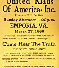 The Ku Klux Klan resented many of the organization’s efforts, hosting Klan rallies in the area such as this March 1966 rally in nearby Emporia. 