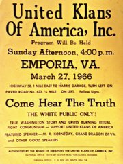 The Ku Klux Klan resented many of the organization’s efforts, hosting Klan rallies in the area such as this March 1966 rally in nearby Emporia. 