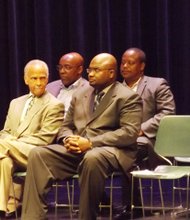 Front Row L-R Chicago State University President, Dr. Wayne Watson and Ill. State Rep. Elgie Sims, Jr. (Dist.-34th). Back row L-R Ill. State Sen. Kwame Raul (Dist-13th) and Chicago Ald. Roderick Sawyer (6th Ward). 