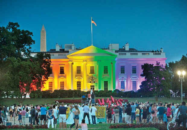
The White House is illuminated last Friday with rainbow colors in commemoration of the Supreme Court’s ruling legalizing same-sex marriage nationwide.