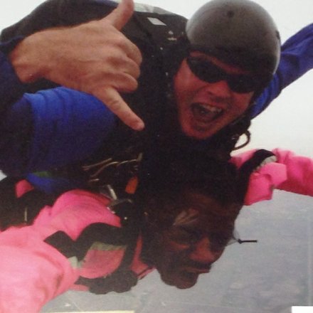 Elshabazz has fun on a skydiving trip.