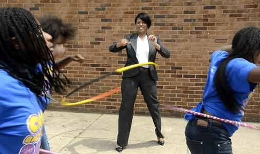 Baltimore Mayor Stephanie Rawlings-Blake spent part of Wednesday, July 15, 2015 showing off her hula-hoop skills to the delight of ... Baltimore Mayor Stephanie Rawlings-Blake spent part of Wednesday, July 15, 2015 showing off her hula-hoop skills to the delight of ...
