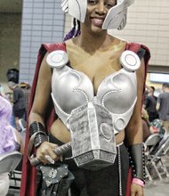 Comic Con in Richmond is out of this world- Lynne Finley, also of Winchester, dressed as a female version of action hero “Thor”