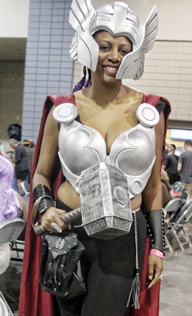 Comic Con in Richmond is out of this world- Lynne Finley, also of Winchester, dressed as a female version of action hero “Thor”