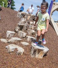 Fun at ARCpark - The sounds of happy children playing filled the air Saturday at the opening of
the new ARCpark on North Side. Olivia Lynne Rios, 3, navigates a recreation trail.