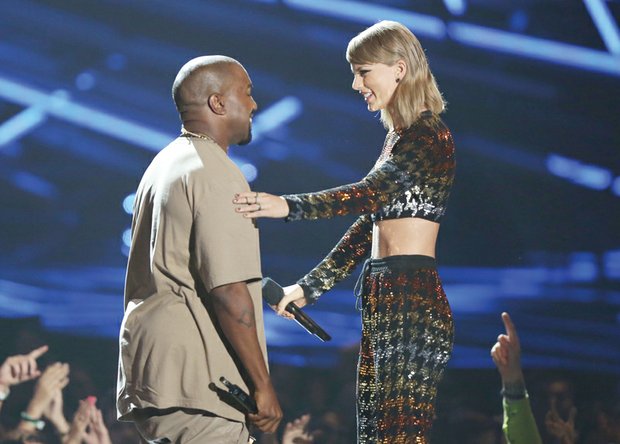 Kanye West and Taylor Swift — together again — as she welcomes him to the stage.