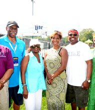 L-R Judges, Fred Bates; Leonard Murray; Andrea Buford; Dominic Ross; John Lyke and fest founder Patrick Woodtor.