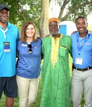 L-R Susan Peters Univ of Chicago Medicine Judge Leonard Murray, Laurie Lathrop, PNC; Patrick Woodtor Tony Smith PNC and Joe Harrington, fest chair.