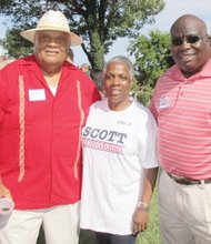 Party with Politics- Also enjoying the event are Norfolk State University President Eddie N. Moore and event volunteer Cheryl Ivey Green, executive assistant to Richmond Mayor Dwight C. Jones. 