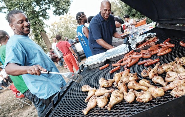 West End neighborhood reunion-Daniel Waller handles the grill. 