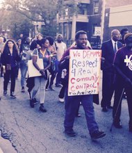 Protesters march from Dyett High School to President Barack Obama's home in the Kenwood neighborhood in Chicago to attempt to get support for a school that specializes in science. 