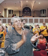 Brenda Hale, president of the Roanoke Branch NAACP, takes part in the Sept. 10 rally at Virginia Union University.