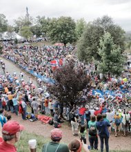 Huge crowds gathered on Libby Hill in the East End to cheer on the Men’s Elite Road Race cyclists.