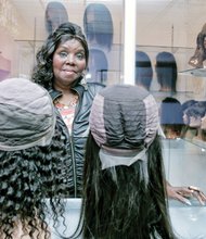 Mary J. Harris wants women to know the difference in wigs so they won’t get taken. At left is a wig with a full-lace base. At right is a wig with a lace-front base, or lace on just a small portion. 