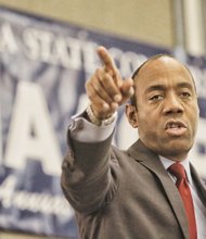 Cornell W. Brooks makes a point as the national NAACP president addresses a luncheon audience last Saturday during the 80th Annual Convention of the Virginia State Conference of the NAACP in Downtown.