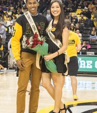 VCU homecoming royalty //
Lawrence Cooper and Amy Chong are all smiles after they were presented as the Virginia Commonwealth University 2015 Homecoming King and Queen last Friday at the Rams’ game against Prairie View A&M University at the Siegel Center. The Rams trounced the Panthers 75-50. Last weekend’s homecoming festivities at VCU included a parade, alumni and student leader networking brunch, a step show and a VCU women’s basketball game won by the Lady Rams, 73-42, over Coppin State University.