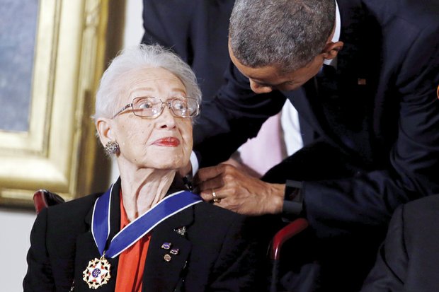 Honoring a pioneer // President Obama presents the Presidential Medal of Freedom to Katherine G. Johnson of Newport News on Nov. 24 during an event in the East Room of the White House. The 97-year-old was one of the few women and African-Americans who worked for NASA when she started as a pool mathematician at the space agency’s Langley Research Center in Hampton in 1953. Her mathematic computations have influenced every major space program from America’s first manned space flight in 1961 to today’s Space Shuttle program. Mrs. Johnson was one of 17 individuals honored last week by President Obama, some posthumously, with the nation’s highest civilian award.