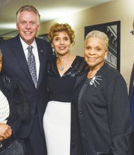 Also attending a pre-dinner reception are, from left, chapter member Diane Bacon; Gov. Terry McAuliffe; Beverly B. Davis, chapter second vice president and gala event chair; Gwen Drayton, chapter corresponding secretary; and Congressman Robert C. “Bobby” Scott.