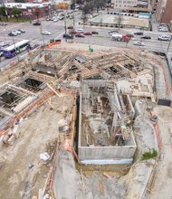 A drone under the control of a Free Press photographer provides this aerial snapshot of the site where Virginia Commonwealth University’s new Institute of Contemporary Art is going up. The $35 million building is under construction at the gateway intersection ofCityscape // 
Slices of life and scenes in Richmond
Broad and Belvidere streets. The photo was taken Friday, Dec. 18. Work began a year ago, but construction was halted for six months to allow the site foundation to be modified to install geothermal wells. The institute, expected to open in early 2017, is to host experimen- tal art and performances.