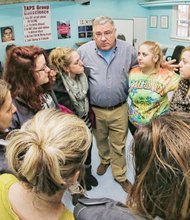 John Shinholser, who is celebrating 33 years free of drug use, conducts a recovery meeting Tuesday at the McShin Foundation, a nonprofit he leads at 2300 Dumbarton Road.