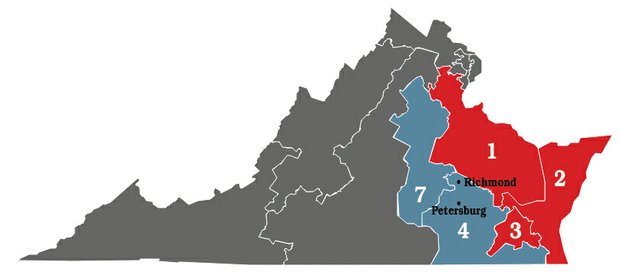 This map shows the new look of the five congressional districts whose boundaries have been altered by a three-judge panel.    