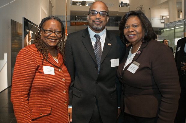 Va. Legislative Black Caucus reception at VMFA // Sen. Locke, left, chair of the Caucus, with incoming Virginia State University President Makola M. Abdullah and Sen. Rosalyn Dance.
