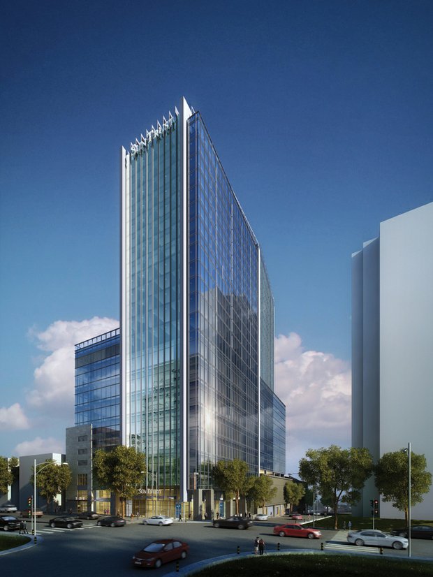Cityscape //
A new addition is coming to Richmond’s skyline. This rendering shows the new 21-story tower that is to open in 2017 at 10th and Byrd streets in Downtown. SunTrust Bank will occupy part of the building, which will bear the bank’s name. The $93 million structure also is to include 187 apartments on the upper floors. Dominion Realty Partners LLC, which has developed apartment complexes on the riverfront and in the former Hotel John Marshall at 5th and Franklin streets, announced the development last week. The big question is whether Dominion Realty Partners will include minority contractors in the project. The company faced sharp criticism from the Richmond NAACP several years ago for failing to include minority contractors when it overhauled the former hotel.  