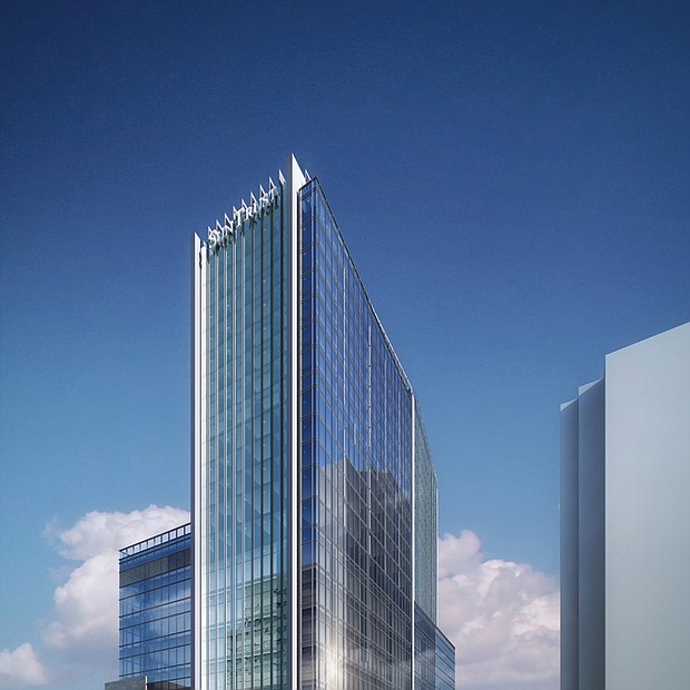 Cityscape //
A new addition is coming to Richmond’s skyline. This rendering shows the new 21-story tower that is to open in 2017 at 10th and Byrd streets in Downtown. SunTrust Bank will occupy part of the building, which will bear the bank’s name. The $93 million structure also is to include 187 apartments on the upper floors. Dominion Realty Partners LLC, which has developed apartment complexes on the riverfront and in the former Hotel John Marshall at 5th and Franklin streets, announced the development last week. The big question is whether Dominion Realty Partners will include minority contractors in the project. The company faced sharp criticism from the Richmond NAACP several years ago for failing to include minority contractors when it overhauled the former hotel.  