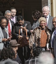 Let Freedom Ring //  Church member Liz Montgomery, left, of Williamsburg, Congressman Robert C. “Bobby” Scott and entertainer Dionne Warwick, right, leave the church after the ceremony.
People interested in ringing the bell during February can register online at www.letfreedomringchallenge.org.