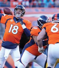 Denver Broncos quarterback Peyton Manning throws against the Pittsburgh Steelers during the AFC playoff game Jan. 17 in Denver.