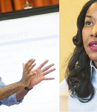 Jay Travis (left) describes Ill. State Rep. Christian Mitchell (Dist.-26) (right) as a “Rauner” democrat claiming he shares elite donors and a political agenda with the Republican governor. Mitchell calls the claim “ridiculous” saying that he voted against Ill. Gov. Bruce Rauner 95 percent of the time.