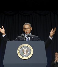 President Obama speaks as he attends the National Prayer Breakfast in Washington.