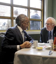 U.S. Sen. bernie Sanders, fresh off his Democratic presidential primary win in New Hampshire, meets with the Rev. Al Sharpton at a Harlem restaurant Wednesday morning.