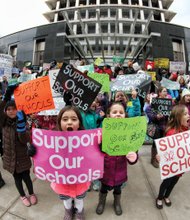 All for schools //
Richmond Public Schools’ campaign to gain additional city funding picked up more steam after several hundred people, including teachers, principals, parents and students, rallied Wednesday in front of City Hall to back fully funding the school district’s budget request.