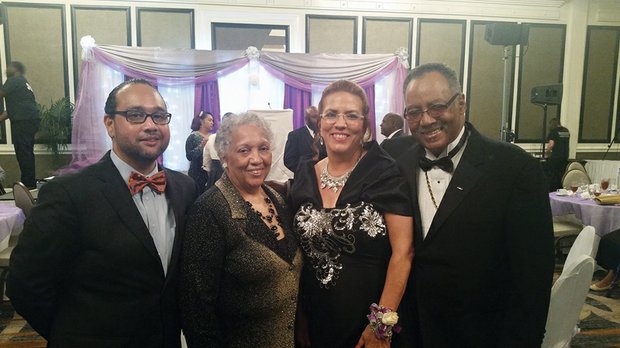 Church celebrates 20th anniversary //
Bishop Gerald O. Glenn and First Lady Marcietia S. Glenn of New Deliverance Evangelistic Church, right, enjoy a moment with Free Press President/Publisher Jean P. Boone and her son, Raymond H. Boone Jr., Free Press vice president-new business development, at the 20th anniversary celebration of the church founded by Bishop Glenn and his wife. The dinner event, held Saturday evening at a Downtown hotel, featured an address by Bishop Steve Coleman of the Williams Temple Church of God in Christ in Portland, Maine. New Deliverance is located at 1701 Turner Road in Chesterfield County.
