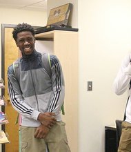 Sway makes his way to VCU // Radio personality Sway Calloway, a VH1 music channel executive producer and host of Sirius XM Shade 45 show “Sway in the Morning,” shares a laugh with Virginia Commonwealth University students, from left, Terrence Everett, Jonathan Brooks and Terry Everett of B the Movement. Mr. Calloway was in Richmond last Thursday for the local premiere of his

short film, “The Cycle,” on the VCU campus. The film takes an in-depth look at the cycle of police violence in the African-American community. He and actress Kaili Turner answered audience questions afterward. The event was sponsored by the VCU Office of Multicultural Affairs, the Afrikana Film Festival and The Cheats Movement.