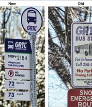 This new GRTC sign stands at Semmes Avenue and West 14th Street on South Side. It is one of 300 new signs the bus company is installing — giving riders information on the buses that will stop there, and including a partial schedule for the routes.  
The signs installed 20 years ago included a statement, “See Route Information On Back,” but no such information was ever posted.  
So far, these more visible and informative signs are going up on three routes: 32 Ginter Park that serves part of North Side, and 72 Ruffin Road and 73 Ampthill that serve part of South Side. Installation began March 18. GRTC calls it a pilot project and wants customer feedback on the signs.
The company, which began work on the new signs eight years ago, is promising to replace the 1,700 other signs on its remaining bus routes by 2017. 
