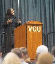 Black Lives Matter co-founder Opal Tometi addresses the audience last Thursday at Virginia Commonwealth University’s Siegel Center.