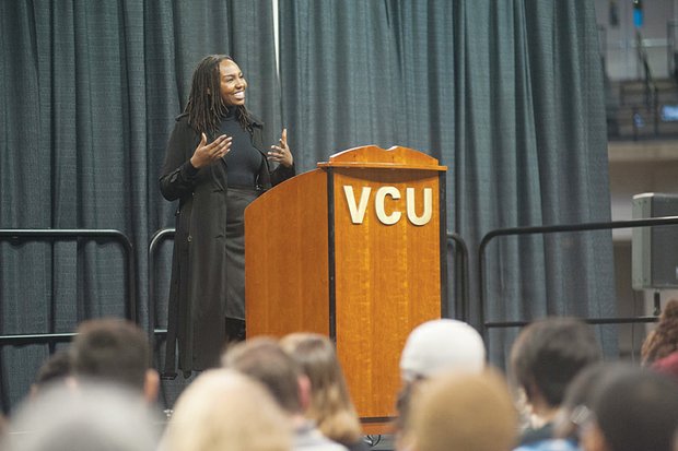 Black Lives Matter co-founder Opal Tometi addresses the audience last Thursday at Virginia Commonwealth University’s Siegel Center.