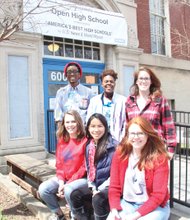 Six Open High School students are organizing the citywide high school walkout and protest Monday, April 11, under the banner “Students for RPS.” Seated, from left, are Eva Chenoweth, Emma Silverman and Caroline McCaig. Standing, from left, are Christopher Bowling, Naomi Thompson and Michelle Strohecker. 