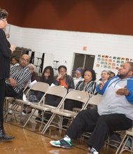 What about  the children? //
The Rev. Darrell Taylor, right, expresses his concerns Tuesday to City Councilwoman Ellen F. Robertson, 6th District, about plans to close Overby-Sheppard Elementary School to save money. The North Side school is among five schools targeted for closure if the city fails to provide additional money in the Richmond Public Schools’ budget. Ms. Robertson sponsored the public meeting with School Board member Shonda Harris-Muhammed. Both represent the North Side district. A community rally against closing Armstrong High School is set for 6 p.m. Thursday, April 14, at Mount Olivet Church, 1223 N. 25th St.
