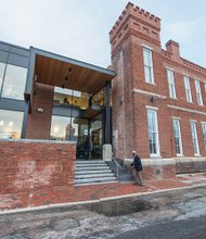 The newly renovated armory offers 12,000 square feet of exhibit space on two floors, where the First Fridays crowd enjoyed food and music during the opening.
